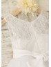Ivory Lace Tulle Wedding Flower Girl Dress With Flower Sash